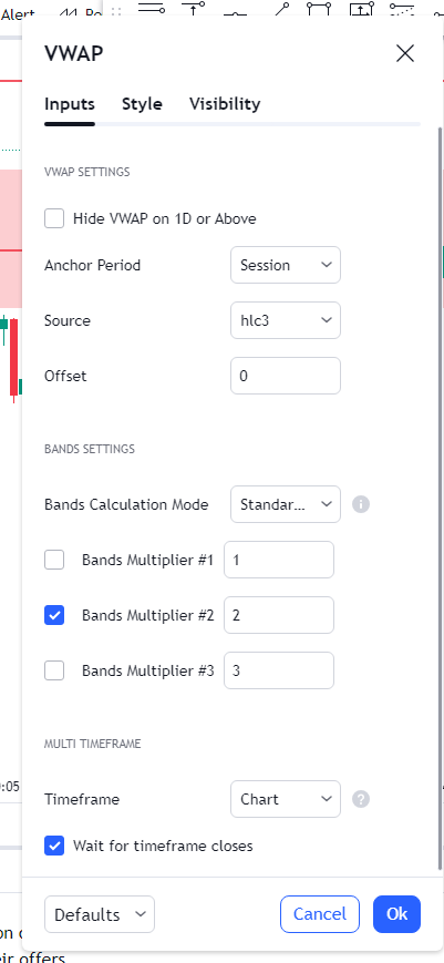 VWAP bands indicator settings